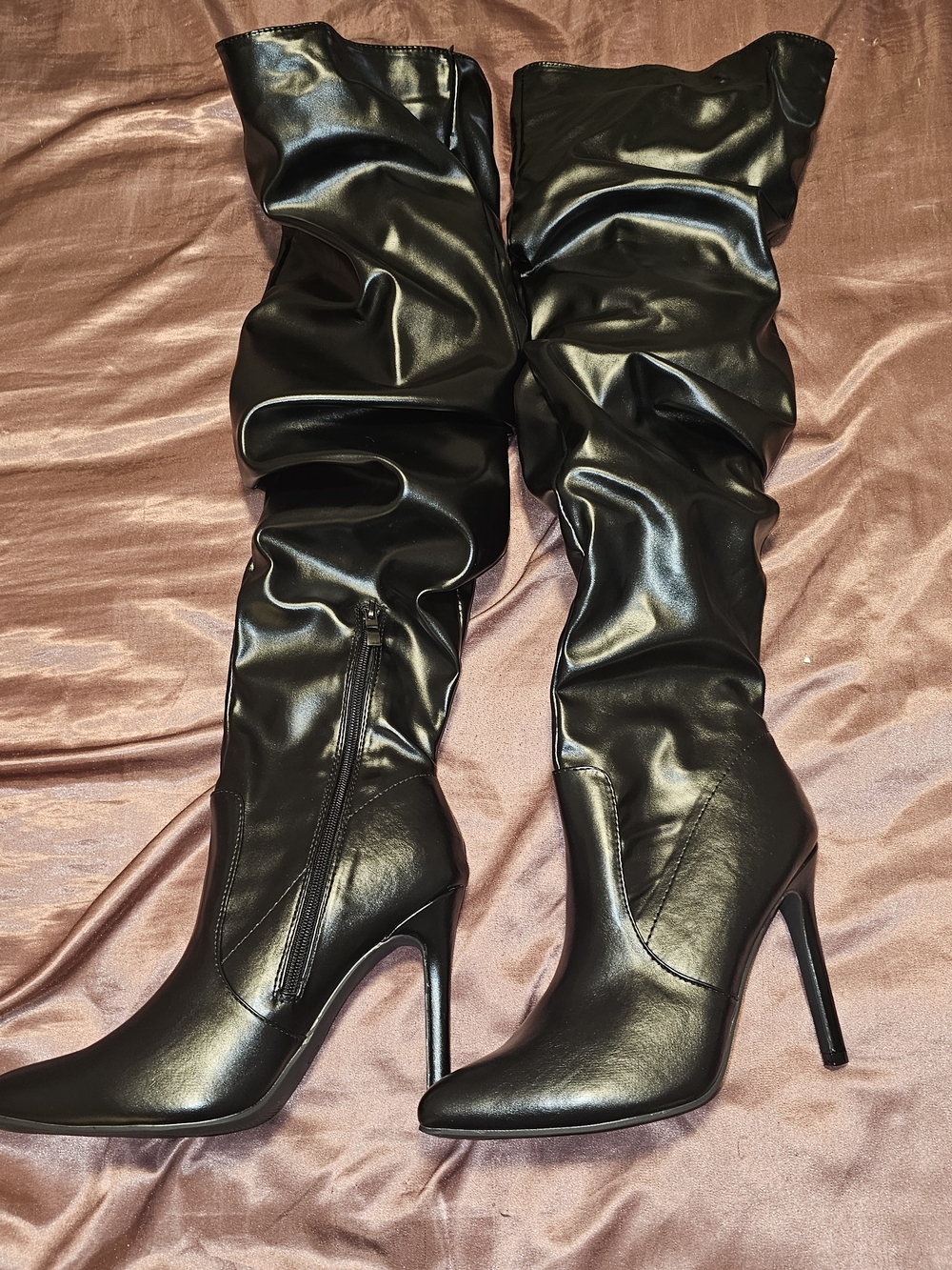 Over-the-Knee Black Stiletto Boots with Side Zip